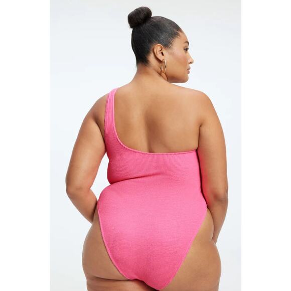 Good American Always Fits Hot Shoulder One Piece Swimsuit Bright Pink Plus 2x 3x - Picture 8 of 8